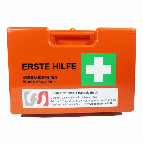 Erste-Hilfe-Koffer orange n. Ö-Norm Z1020 gefüllt inkl. Wandhalterung Typ 2  - FS Medizintechnik Handels GmbH, Rettungsmedizin